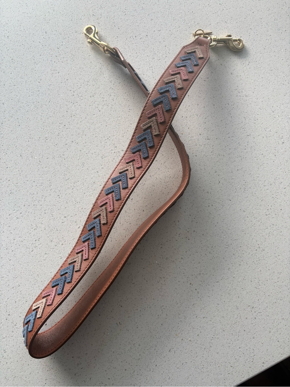 Leather purse Strap with Chevron Suede Accents - Brown - Picture 3 of 4